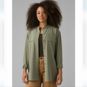 PRANA Railay Sage Green Button Front Utility Safari UPF+ Tunic Shirt SZ Small